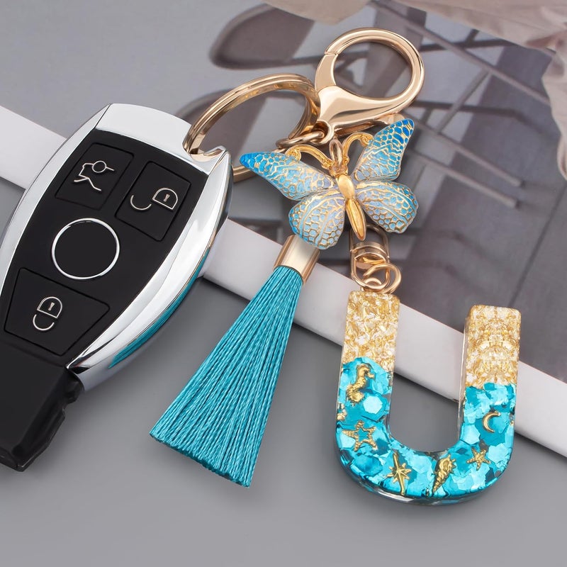 Suweibuke Cute Pink Key Chains for Women Girls, Initial Letter Keychains with Tassel, Charms for Key Purse Handbags Backpacks - Image 2